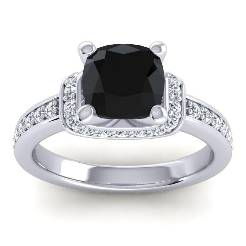 4 Prong Diamond Pave Halo Cushion Cut Aksika Ring