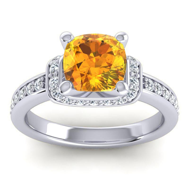 4 Prong Diamond Pave Halo Cushion Cut Aksika Ring