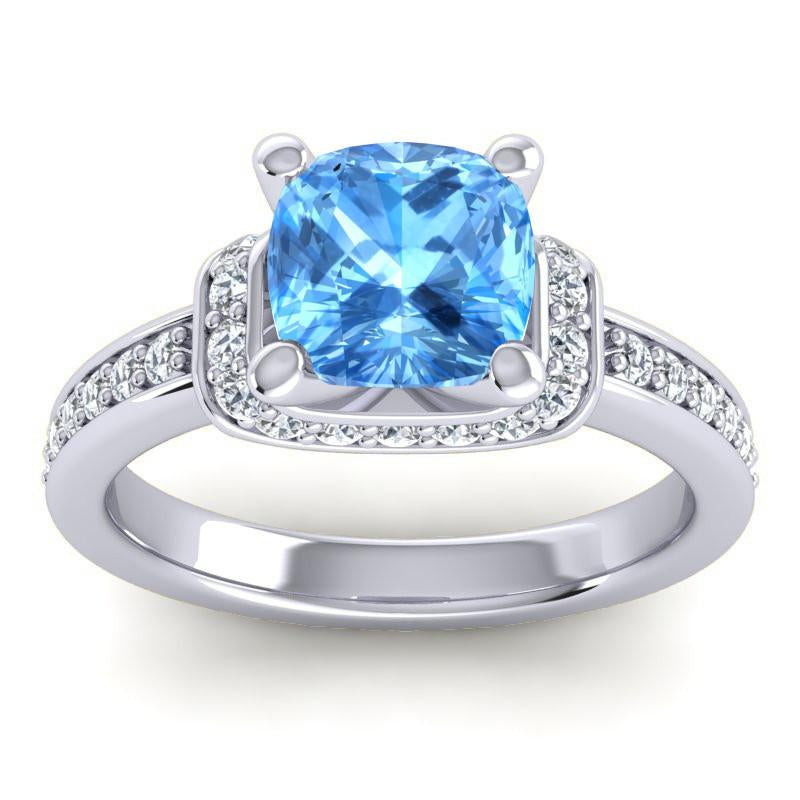 4 Prong Diamond Pave Halo Cushion Cut Aksika Ring