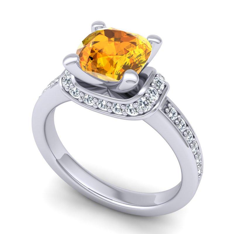 4 Prong Diamond Pave Halo Cushion Cut Aksika Ring