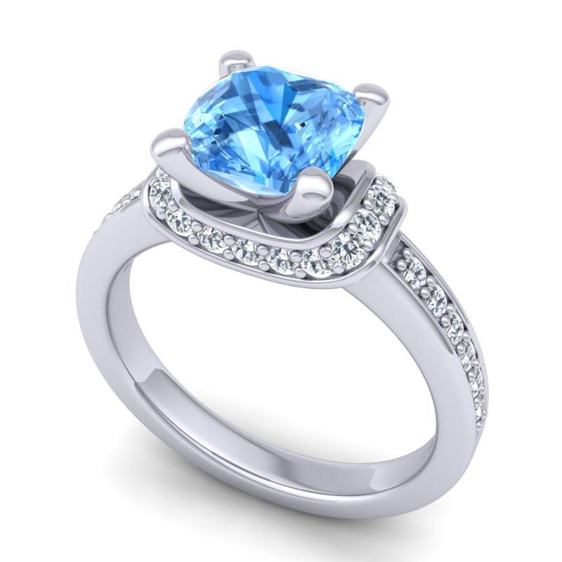 4 Prong Diamond Pave Halo Cushion Cut Aksika Ring