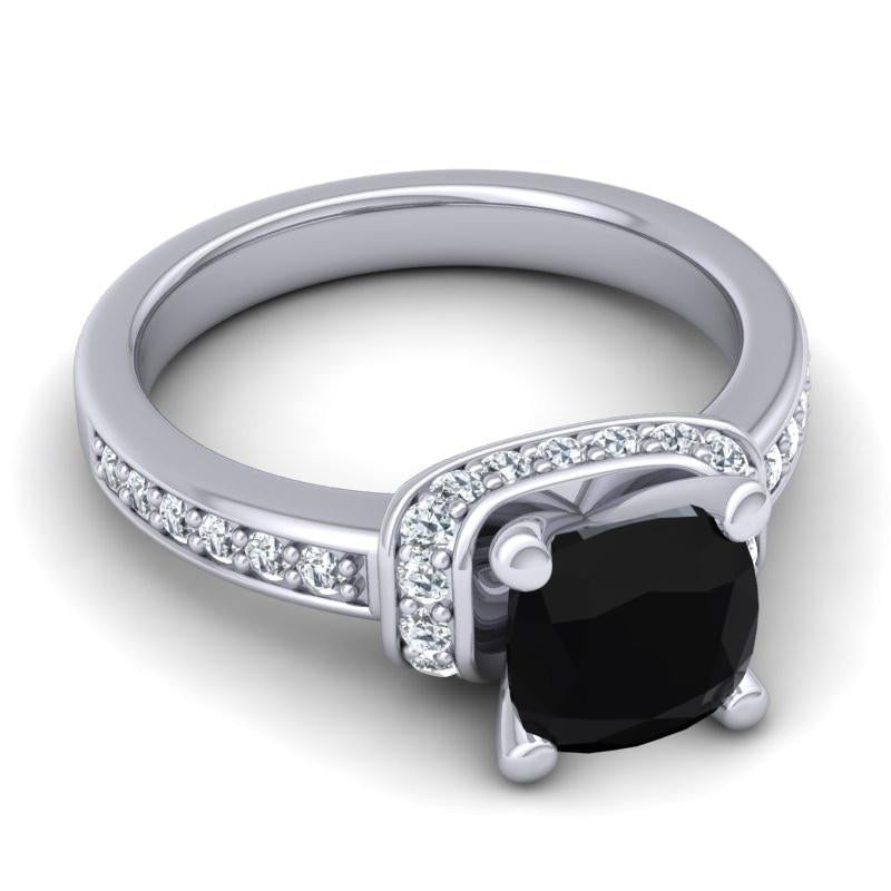 4 Prong Diamond Pave Halo Cushion Cut Aksika Ring