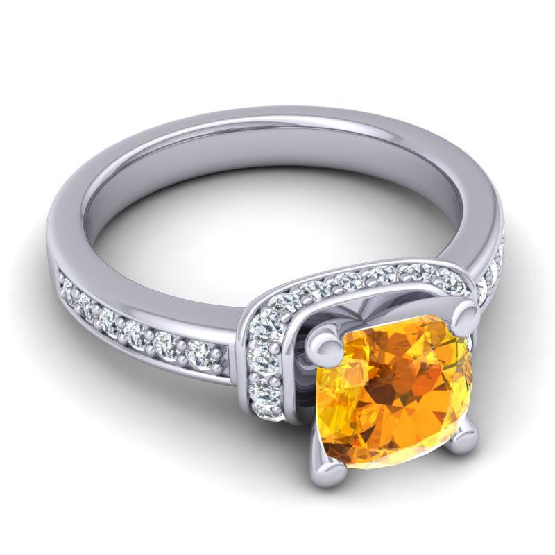 4 Prong Diamond Pave Halo Cushion Cut Aksika Ring