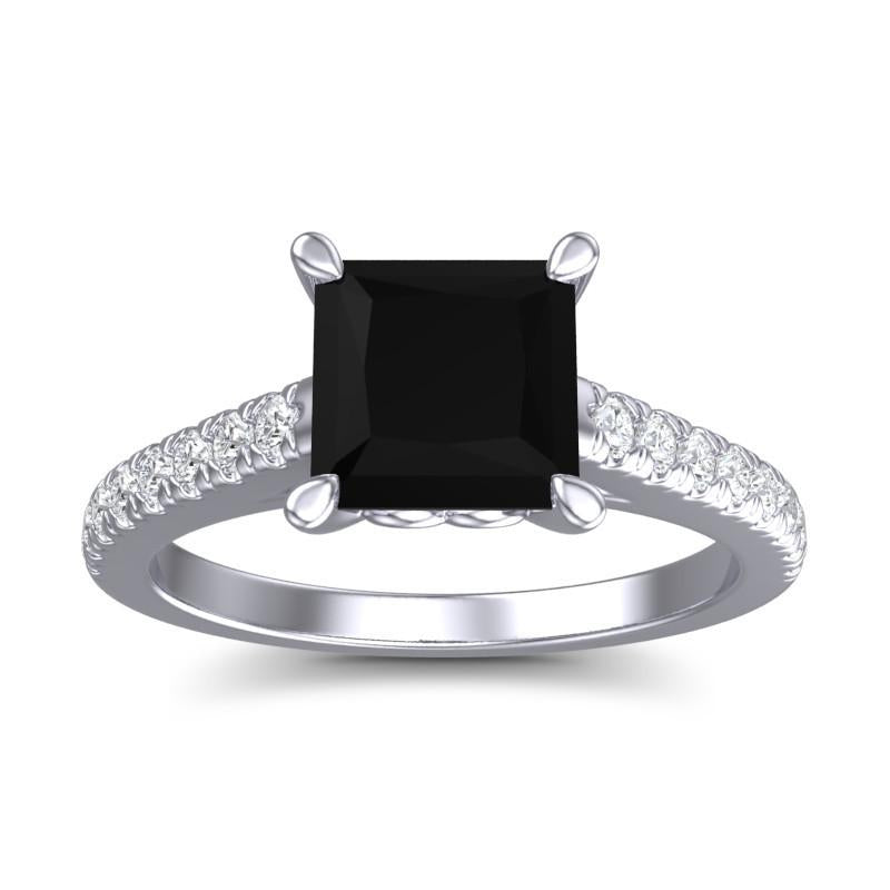 4 Claw Prong Classic Princess Cut Cathedral Diamond Pave Vara Ring
