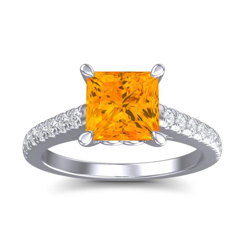 4 Claw Prong Classic Princess Cut Cathedral Diamond Pave Vara Ring