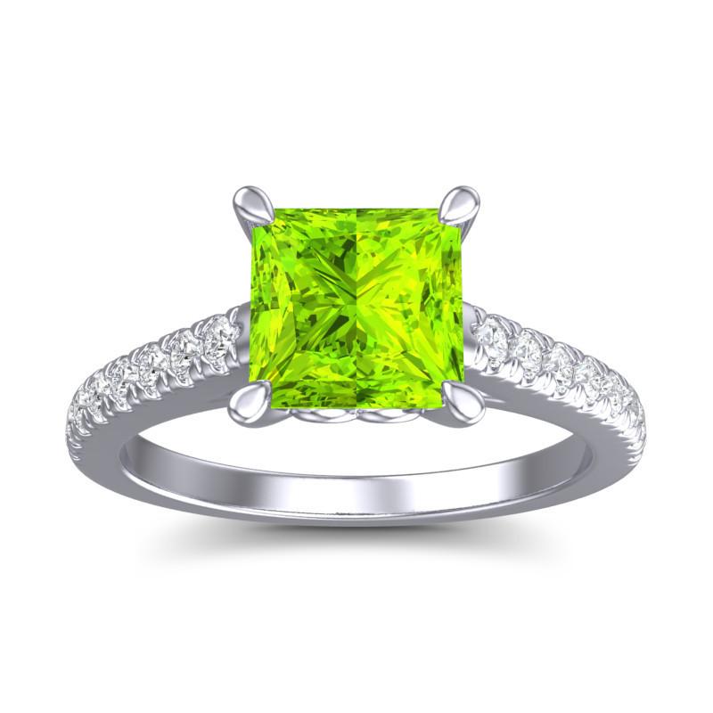 4 Claw Prong Classic Princess Cut Cathedral Diamond Pave Vara Ring