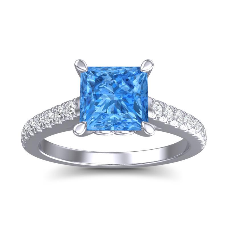 4 Claw Prong Classic Princess Cut Cathedral Diamond Pave Vara Ring