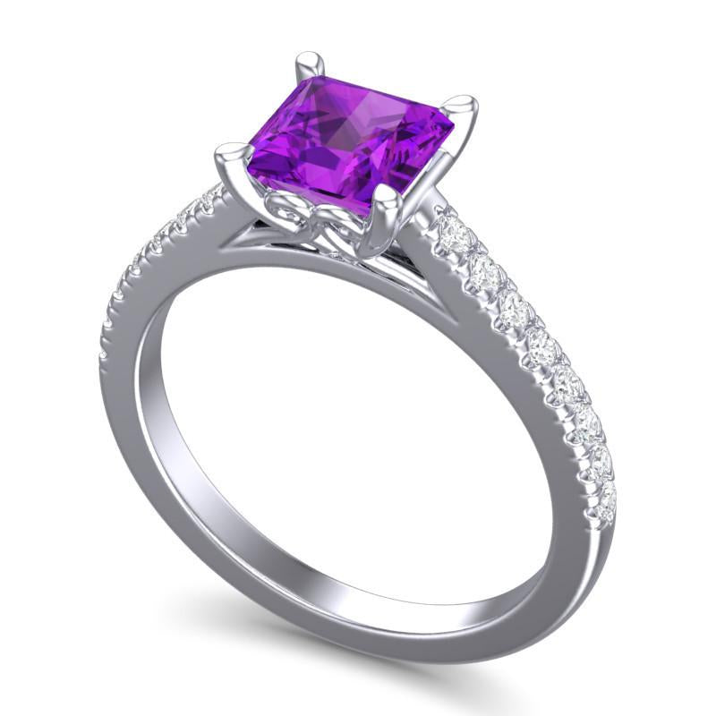 4 Claw Prong Classic Princess Cut Cathedral Diamond Pave Vara Ring