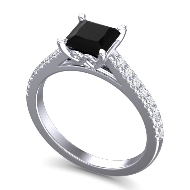 4 Claw Prong Classic Princess Cut Cathedral Diamond Pave Vara Ring