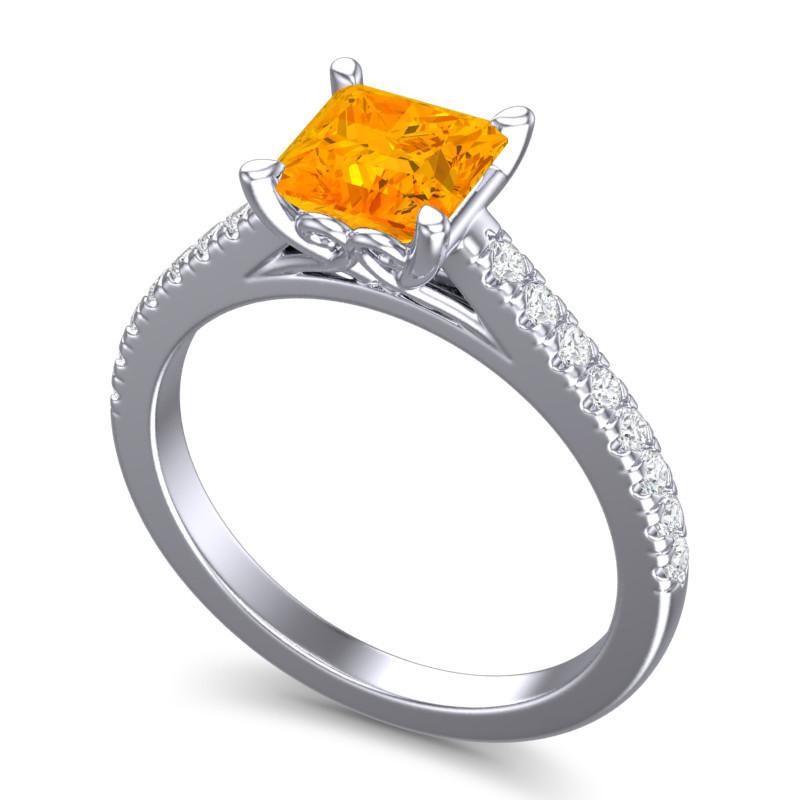 4 Claw Prong Classic Princess Cut Cathedral Diamond Pave Vara Ring