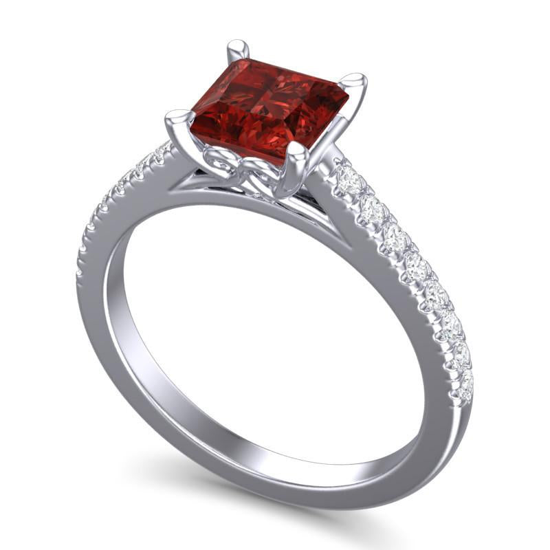 4 Claw Prong Classic Princess Cut Cathedral Diamond Pave Vara Ring