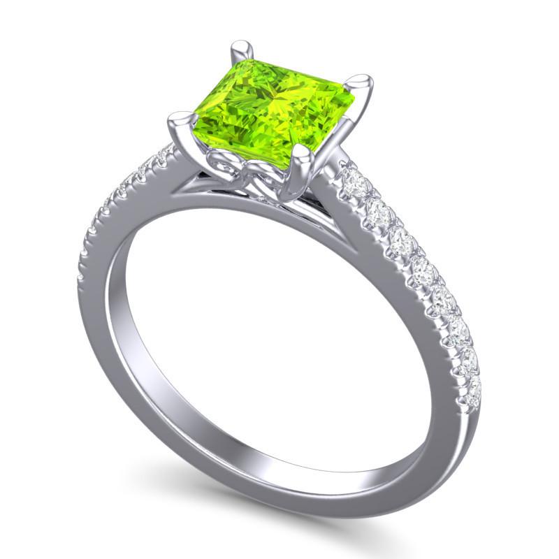 4 Claw Prong Classic Princess Cut Cathedral Diamond Pave Vara Ring