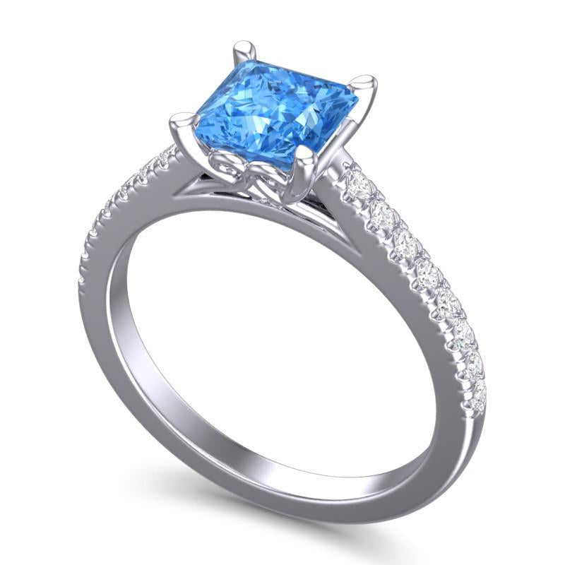 4 Claw Prong Classic Princess Cut Cathedral Diamond Pave Vara Ring