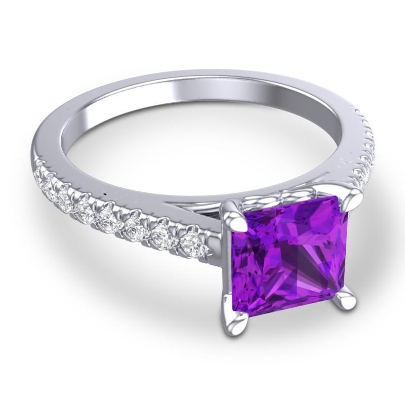 4 Claw Prong Classic Princess Cut Cathedral Diamond Pave Vara Ring