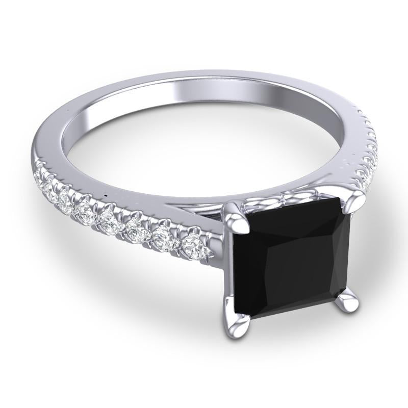 4 Claw Prong Classic Princess Cut Cathedral Diamond Pave Vara Ring