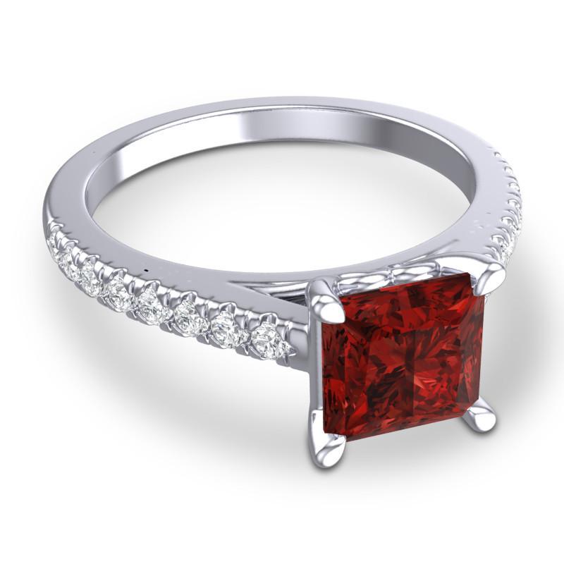 4 Claw Prong Classic Princess Cut Cathedral Diamond Pave Vara Ring