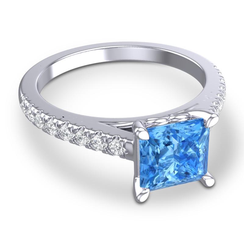 4 Claw Prong Classic Princess Cut Cathedral Diamond Pave Vara Ring