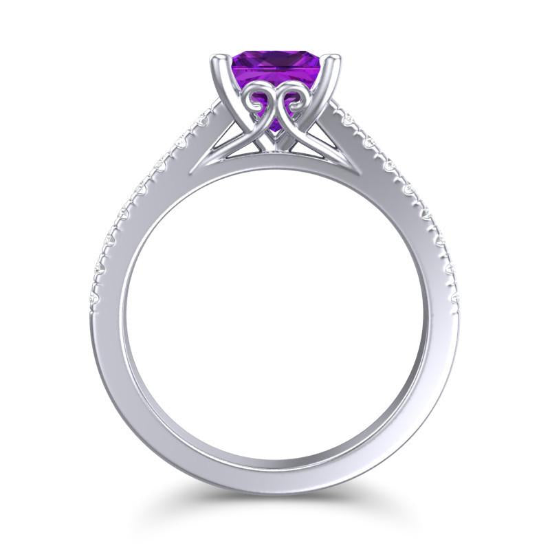 4 Claw Prong Classic Princess Cut Cathedral Diamond Pave Vara Ring