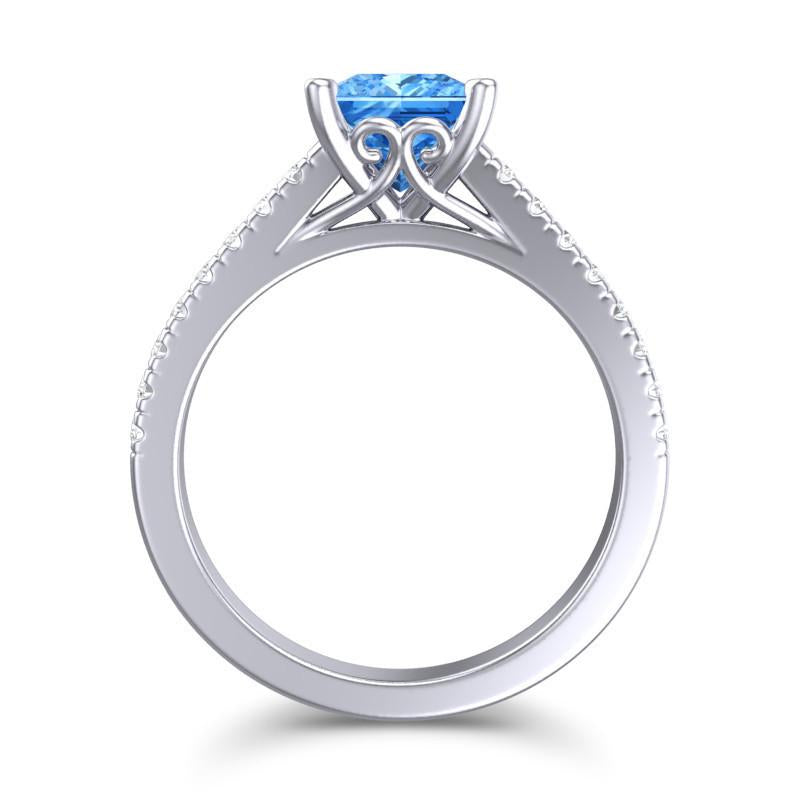 4 Claw Prong Classic Princess Cut Cathedral Diamond Pave Vara Ring