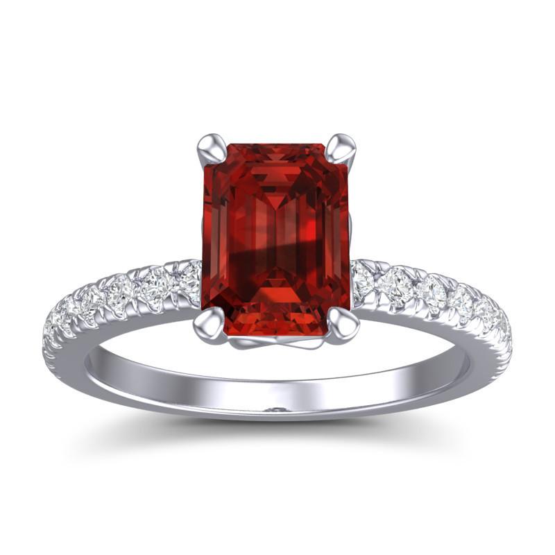 4 Claw Prong Classic Emerald Cut Trellis Diamond Pave Samicina Ring