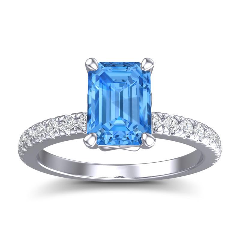 4 Claw Prong Classic Emerald Cut Trellis Diamond Pave Samicina Ring