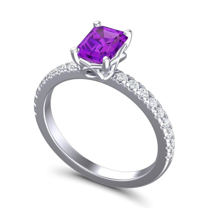 4 Claw Prong Classic Emerald Cut Trellis Diamond Pave Samicina Ring