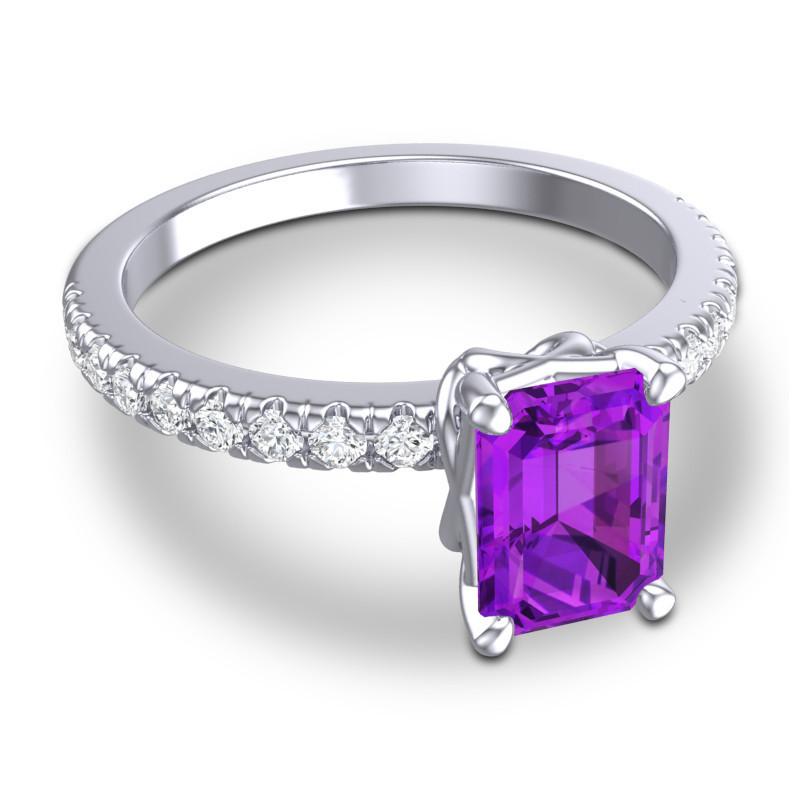 4 Claw Prong Classic Emerald Cut Trellis Diamond Pave Samicina Ring