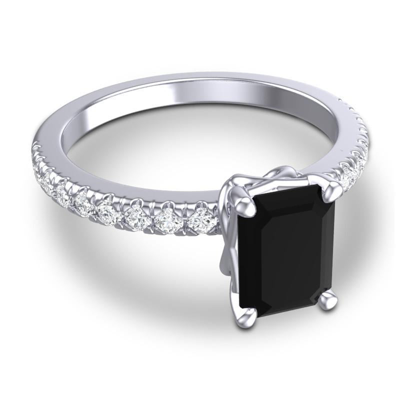 4 Claw Prong Classic Emerald Cut Trellis Diamond Pave Samicina Ring