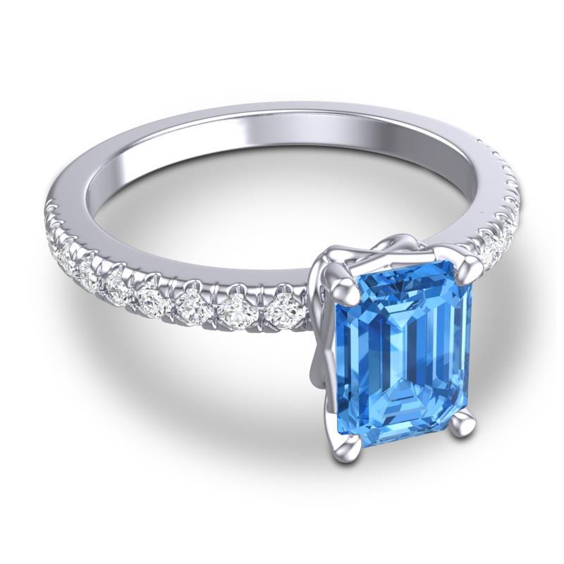 4 Claw Prong Classic Emerald Cut Trellis Diamond Pave Samicina Ring